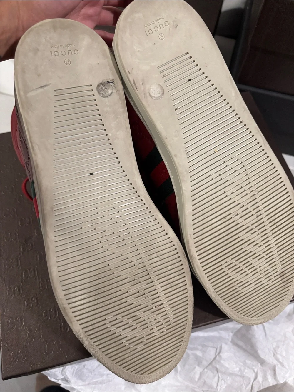Gucci Red High-Top Leather Men’s Sneakers with Web Stripe